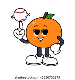 Vector Naranja Personaje Girando Béisbol en el Dedo