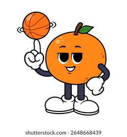 Vector Orange Character Spinning Basket Ball on Finger
