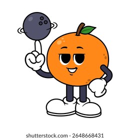 Vector Orange Character Spinning Bowling Ball on Finger