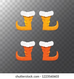vector orange christmas elf shoes collection icon isolated on transparent background. vector funky orange cartoon boots set