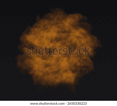 Vector orange cloud. Fog smoke effect on transparent dark background.