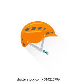 vector orange color climbing helmet flat design colored isolated illustration on white background with shadow