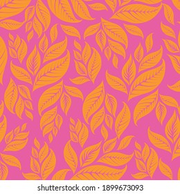 vector orange color leaf patterns on pink background