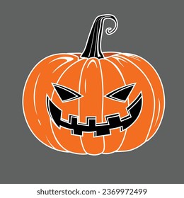 Vector Orange Color Scary Smiling Halloween pumpkin Isolated on Grey Background Creepy Face   Pumpkin line illustration with creepy  face expressions Happy Halloween Trick or Treat 