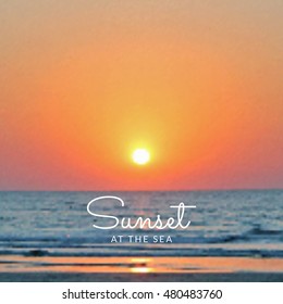vector orange coloured sea sunset sky blurred realistic landscape background
