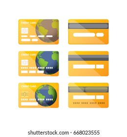 vector orange credit card icon set isolated on white background