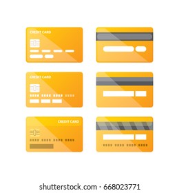vector orange credit card icon set isolated on white background