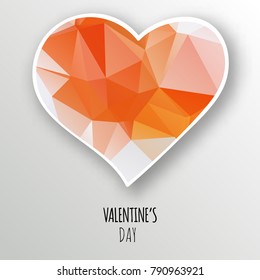 Vector orange crystal heart isolated on white background. Geometric rumpled triangular low poly style gradient graphic illustration. Polygonal badge design for your business.