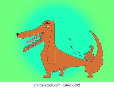 Vector orange dachshund on green background