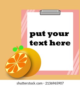 A vector orange design and clip board that can be input a few words.
