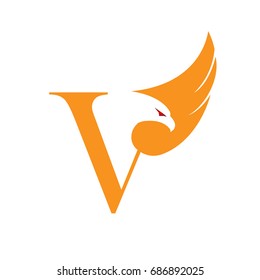 Vector Orange Eagle Single Letter V Logo