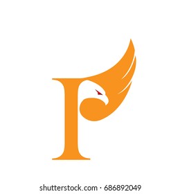 Vector Orange Eagle Single Letter I Logo