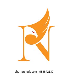 Vector Orange Eagle Single Letter N Logo