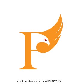 Vector Orange Eagle Single Letter P Logo