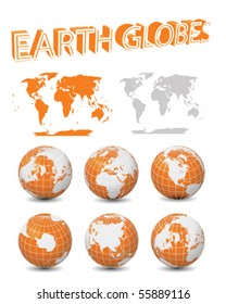 Vector Orange Earth Globes with maps collection