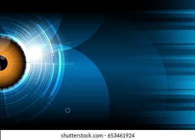 Vector orange eye ball cyber future technology design on blue background.