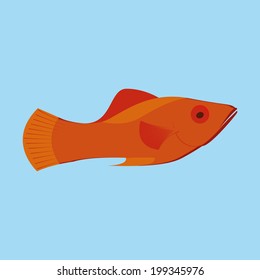 Vector Orange Fish Isolated On Blue Background