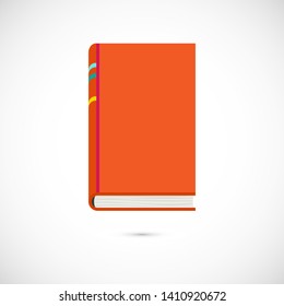 Vector orange flat reading book icon isolated on white background. Close book with copy space. Element in flat design for web, cards, invitation, sale, flyer, print, school, advertising.