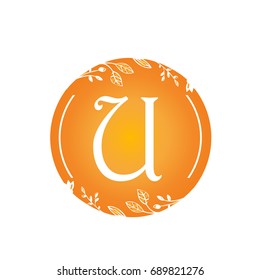 Vector Orange Florist Single Letter U Logo