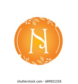 Vector Orange Florist Single Letter N Logo