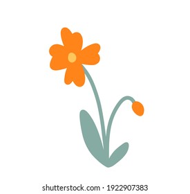 Vector orange flower clip art isolated on white background. Abstract cute flower illustration in flat style. Botanical design element for cards, invitations, wedding, gift and decoration.
