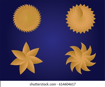 Vector orange flowers set on blue background