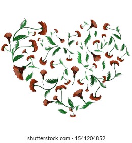 Vector orange flowers. White background. For cards, content, greetings, banners, textiles, packaging and background. Hand drawn illustration vector graphic.