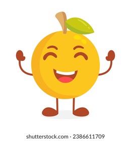 Vector orange fruit cartoon character raising both hands while laughing