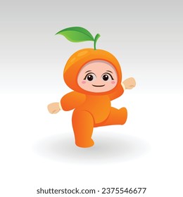 Vector orange fruit kawaii cartoon character vector funny orange fruit kawaii illustration