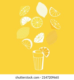 Vector orange fruit on juicy orange background. Composition of tropical fruits of citrus oranges. Design of ripe orange backdrop and citrus orange for packing jam, fruit marmalade, juices, cocktails