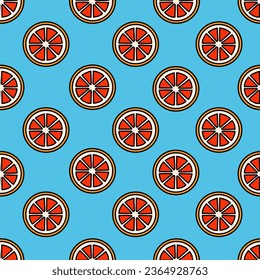 Vektororangefarbene Fruchtscheiben nahtlos Muster auf blauem Hintergrund. Perfekt für die Verwendung zu Hause und lebendig Produkt Design, etc.