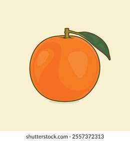 vector orange fruit with stem and leaves