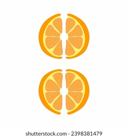 Vector of an orange fruit that is split to form the same size on the left and right