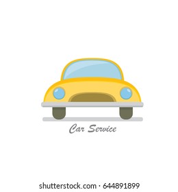 vector orange funny cartoon car icon isolated on white background. Car service logo design template