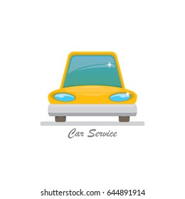 vector orange funny cartoon car icon isolated on white background. Car service logo design template