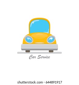 vector orange funny cartoon car icon isolated on white background. Car service logo design template