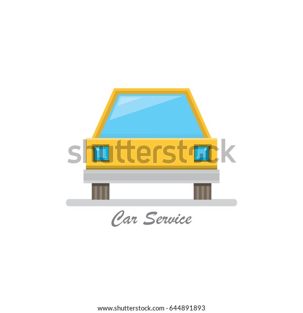 vector orange funny cartoon\
car icon isolated on white background. Car service logo design\
template