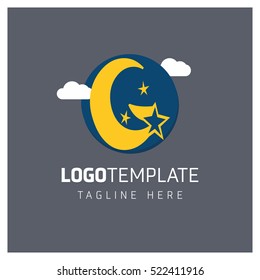 Vector Orange funny logo template. G logo for school and university. logo with stars and clouds on gray background with blue circle. vector logo illustration