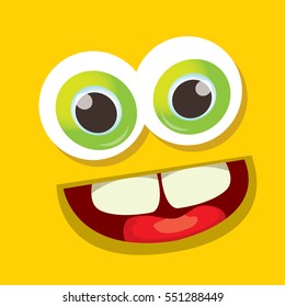 vector orange funny monster face. cartoon monster smiling face for kids background or greeting cards