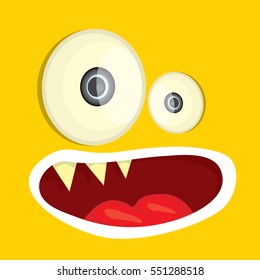 vector orange funny monster face. cartoon monster smiling face for kids background or greeting cards