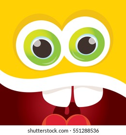 vector orange funny monster face. cartoon monster smiling face for kids background or greeting cards