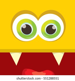 vector orange funny monster face. cartoon monster smiling face for kids background or greeting cards