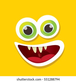 vector orange funny monster face. cartoon monster smiling face for kids background or greeting cards