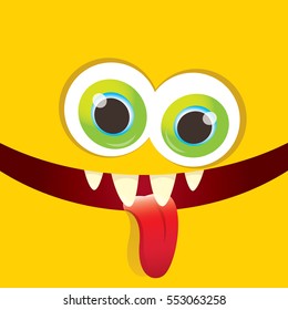 vector orange funny monster face. cartoon monster smiling face for kids background or greeting cards. kids hoodie or t-shirt vector graphic design creative template