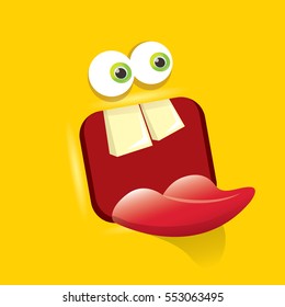 vector orange funny monster face. cartoon monster smiling face for kids background or greeting cards. kids hoodie or t-shirt vector graphic design creative template