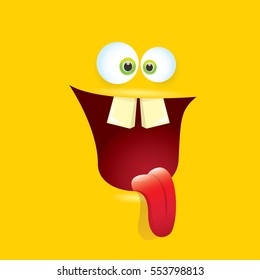 vector orange funny monster face. cartoon monster smiling face for kids background or greeting cards. kids hoodie or t-shirt vector graphic design creative template