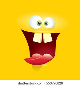 vector orange funny monster face. cartoon monster smiling face for kids background or greeting cards. kids hoodie or t-shirt vector graphic design creative template