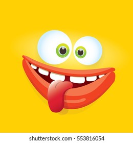 vector orange funny monster face. cartoon monster smiling face for kids background or greeting cards. kids hoodie or t-shirt vector graphic design creative template