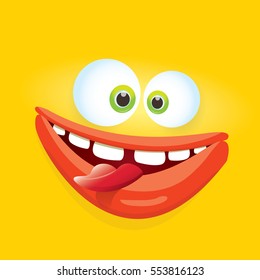 vector orange funny monster face. cartoon monster smiling face for kids background or greeting cards. kids hoodie or t-shirt vector graphic design creative template