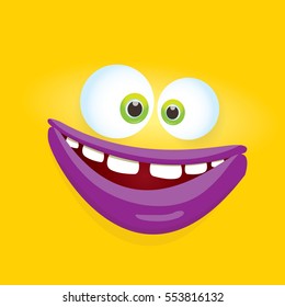 vector orange funny monster face. cartoon monster smiling face for kids background or greeting cards. kids hoodie or t-shirt vector graphic design creative template